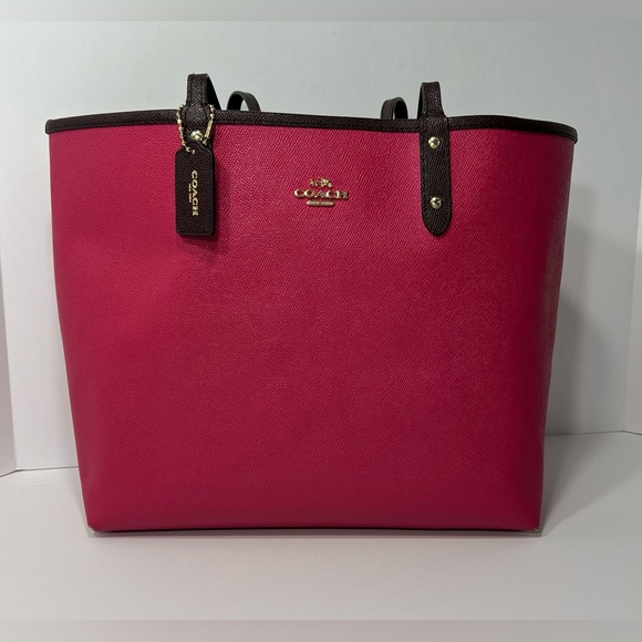 Coach Reversible City Tote Bag w/ Matching Pouch - pink/maroon - Picture 11 of 16